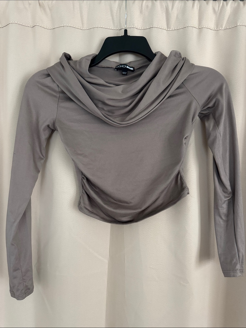 Fashion Nova Taupe Gray Draped Cowl Crop Top